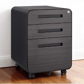 3 Drawer Mobile File Cabinet with Lock,Rolling Under Desk Storage Organizer,Fits A4/Letter/Legal Files, Metal Frame with Wheels for Home & Office in Kuwait