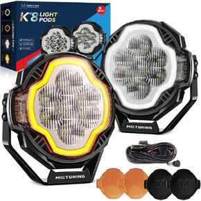 MICTUNING 5 بوصة K8 Halo UltraDrive Pod Lights، بدء تشغيل تدفق العنبر الأبيض، مطلق النار الجانبي للطرق الوعرة مع نطاق ممتد وانتشار أوسع، IP68 مقاوم للماء، قطعتان/زوج in Kuwait