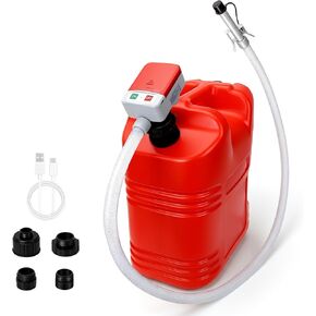 Fuel Transfer Pump for Gas Cans & Racing Jugs, Portable Electric Gasoline Siphon Pump with Long No-Kink Hose, Auto-Stop, LED Light, Multi-Liquid Compatible, 3.2 GPM Flow. (Red) in Kuwait