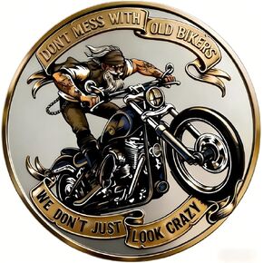 Grumpy Old Bikers Commemorative Challenge Coin, Lifetime Member Brotherhood Token, Bold Lion & Biker Art Design, Durable Metal Collectible Gift for Riders, Veterans & Motorcycle Club Members in Kuwait