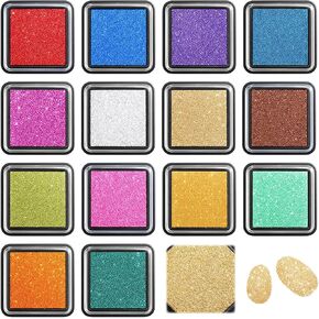 Yinder 14 Glitter Ink Pads for Stamps, Vibrant Colors Ink Pads for Rubber Stamps, Wedding Card, Wedding Invitation, Scrapbooking Supplies, Card Making, Embossing, Non Toxic, Safe in Kuwait