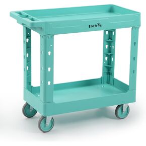 ELAFROS Heavy Duty Plastic Utility Cart, 34 x 17 in, 2-Tier Rolling Cart with Deep Tub Shelves and Swivel Wheels, 550 lbs Capacity, Mint Blue in Saudi Arabia