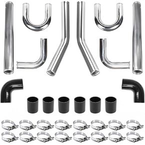 8Pcs 3 Inch Turbo Intercooler Piping Kit, 600MM DIY Universal Polished Custom Aluminum Intercooler Piping Intercooler Pipe Kit with High Quality Stainless Steel T-Clamps - Blue in Kuwait