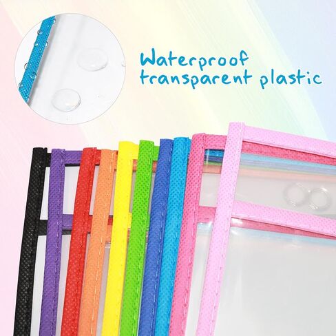 20 Pack 10 X 14 Inch Dry Erase Pockets - 10 Assorted Colors Reusable Heavy Duty Plastic Sleeves, Clear Ticket Holders,Page Protectors for Teacher Classroom, Office Organization in Kuwait