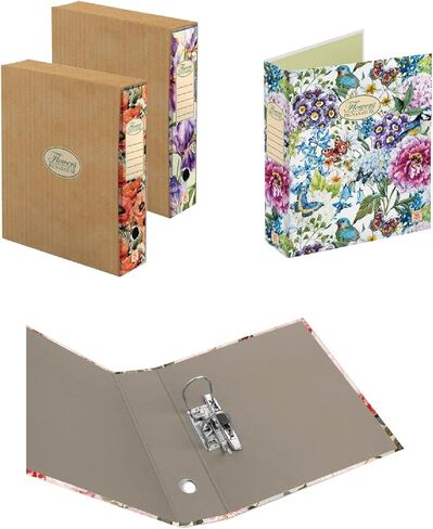 Pigna, Set of 3 Lever Arch Files with Lever Mechanism, Format 28.5 x 33.5 cm, Spine 8 cm, with Cover, Nature Flowers, 3 Different Designs in Kuwait