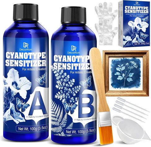 Cyanotype Kit 200g – 2 Component Cyanotype Solution & Chemicals Sensitizer Set for Fabric Paper Art Projects – Sun Printing Supplies for Botanical Photography Blueprint Crafts Beginners & Artists in Kuwait