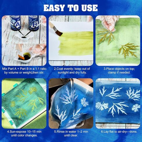Cyanotype Kit 200g – 2 Component Cyanotype Solution & Chemicals Sensitizer Set for Fabric Paper Art Projects – Sun Printing Supplies for Botanical Photography Blueprint Crafts Beginners & Artists in Kuwait