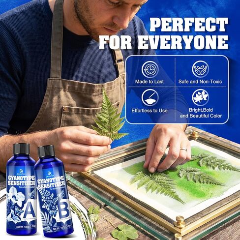 Cyanotype Kit 200g – 2 Component Cyanotype Solution & Chemicals Sensitizer Set for Fabric Paper Art Projects – Sun Printing Supplies for Botanical Photography Blueprint Crafts Beginners & Artists in Kuwait