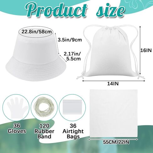 Silkfly 36 Pack White Cotton Tie Dye Blank Set Include 12 Pcs Bucket Hat,Drawstring Bag and Bandanas,DIY Craft Supplies for Tie Dye Party, Back to School, Large Groups in Kuwait