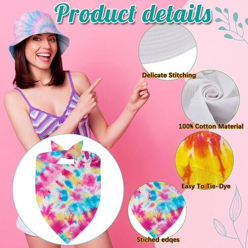 Silkfly 36 Pack White Cotton Tie Dye Blank Set Include 12 Pcs Bucket Hat,Drawstring Bag and Bandanas,DIY Craft Supplies for Tie Dye Party, Back to School, Large Groups in Kuwait