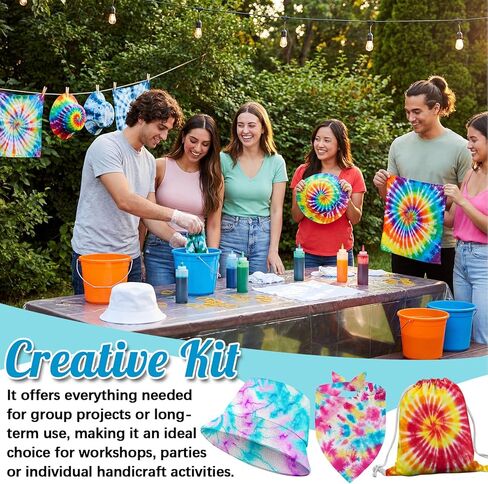 Silkfly 36 Pack White Cotton Tie Dye Blank Set Include 12 Pcs Bucket Hat,Drawstring Bag and Bandanas,DIY Craft Supplies for Tie Dye Party, Back to School, Large Groups in Kuwait