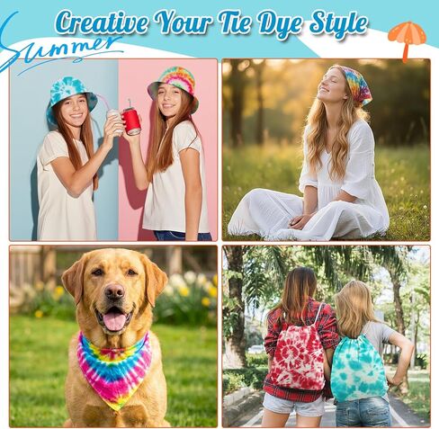 Silkfly 36 Pack White Cotton Tie Dye Blank Set Include 12 Pcs Bucket Hat,Drawstring Bag and Bandanas,DIY Craft Supplies for Tie Dye Party, Back to School, Large Groups in Kuwait