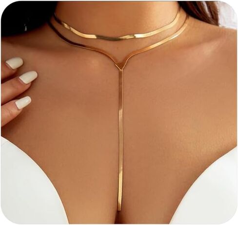 Layered Y Shape Choker Necklace for Women Teen Girls,Adjustable Long Tassel Triangle Chain Pendant Statement Necklace Bar Trendy Jewelry Accessories in Saudi Arabia