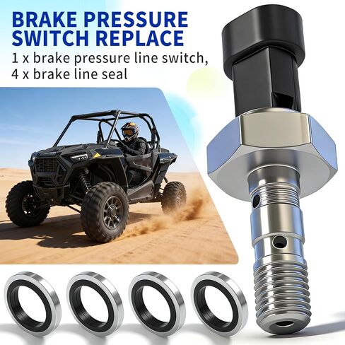 Brake Pressure Switch Replace for Polaris 4014262 791071 4081117 Model Compatible with Polaris Ranger XP 1000,RZR Turbo, Ace 150, RZR 570 900 1000 XP Turbo, Sportsman 570 with 4 Pcs Line Seal in Kuwait