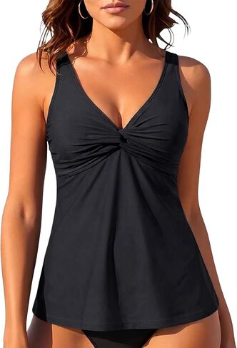 بدلة استحمام نسائية من Hilor ملابس سباحة Underwire Tankini من الأمام ورقبة على شكل حرف V ملابس سباحة علوية متدفقة فقط in Kuwait