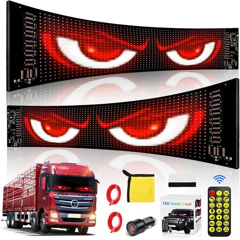2 Pack Devil Eyes Light for Windshield, 24 x 5in IP65 Waterproof Ojos Led para Carro, USB-Powered Programmable Matrix Panels with App/Remote Control, Flexible Display for Car, Truck Decoration in Kuwait