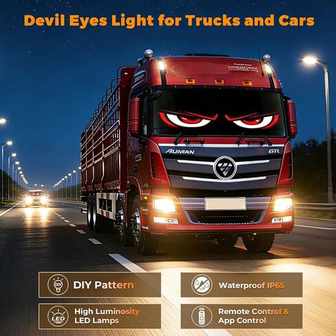 2 Pack Devil Eyes Light for Windshield, 24 x 5in IP65 Waterproof Ojos Led para Carro, USB-Powered Programmable Matrix Panels with App/Remote Control, Flexible Display for Car, Truck Decoration in Kuwait