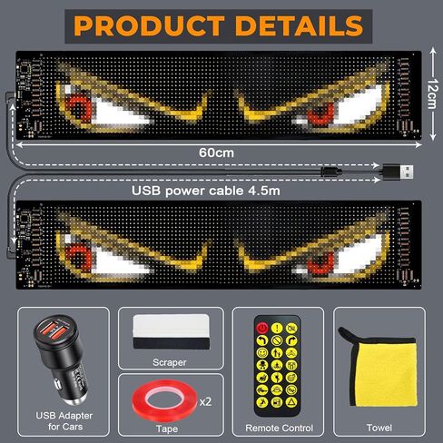 2 Pack Devil Eyes Light for Windshield, 24 x 5in IP65 Waterproof Ojos Led para Carro, USB-Powered Programmable Matrix Panels with App/Remote Control, Flexible Display for Car, Truck Decoration in Kuwait