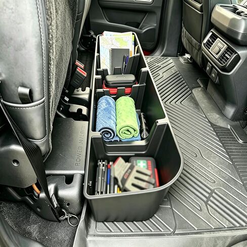 صندوق تخزين تحت المقعد مناسب لـ 2015-2025 Ford F-150 SuperCrew Cab/Crew Cab & F-250/350/450/550(2017-2025) Super Duty، منظم تخزين تحت المقعد بـ 4 فواصل، أسود in Kuwait