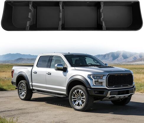صندوق تخزين تحت المقعد مناسب لـ 2015-2025 Ford F-150 SuperCrew Cab/Crew Cab & F-250/350/450/550(2017-2025) Super Duty، منظم تخزين تحت المقعد بـ 4 فواصل، أسود in Kuwait