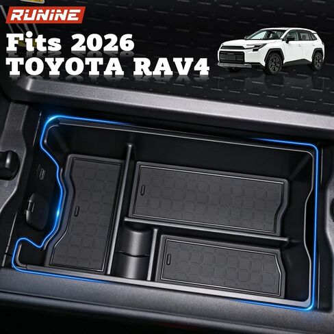 صينية تنظيم وحدة التحكم المركزية لـ 2026 Toyota RAV4، 2026 RAV4 ملحقات صندوق تخزين مسند الذراع، صينية إدراج الملحقات الداخلية من الجيل السادس، منظم مناسب مخصص مع 3 حصائر سيليكون غير قابلة للانزلاق in Kuwait