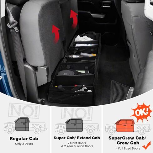 صندوق تخزين تحت المقعد من Autoorder لـ 2011-2025 شيفروليه سيلفرادو 1500 2500 وجي إم سي سييرا، منظم أسفل مقعد الشاحنة مع مقسم قابل للإزالة، حاوية تخزين من قماش أكسفورد 1680D مع جيوب شبكية in Kuwait
