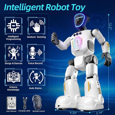 Robot Toy for Kids, Voice Recording&Playback Remote Control Robot, LED Faces Interactive Kids Toy with Gesture Sensing, Music Walking Dancing Birthday Gift for 4 5 6 7 8 9 10 11 12 Year Old Boys Girls in Kuwait