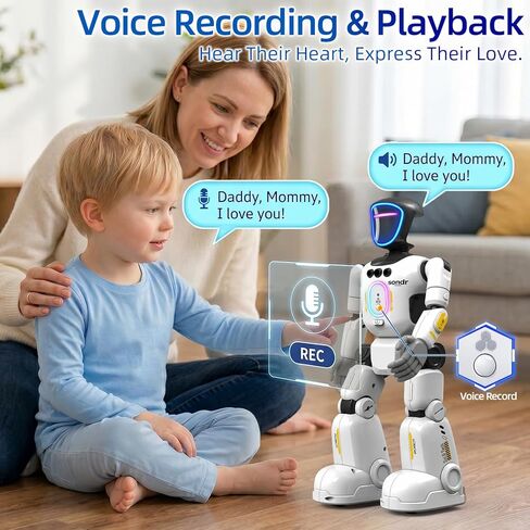 Robot Toy for Kids, Voice Recording&Playback Remote Control Robot, LED Faces Interactive Kids Toy with Gesture Sensing, Music Walking Dancing Birthday Gift for 4 5 6 7 8 9 10 11 12 Year Old Boys Girls in Kuwait