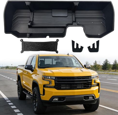 مساحة تخزين تحت المقعد مناسبة لـ 2019-2026 Chevy Silverado/GMC Sierra 1500، 2020-2026 Silverado/Sierra 2500HD 3500HD كابينة مزدوجة وكابينة طاقم، صندوق تخزين مقسم أسفل المقعد مع جيب شبكي، أسود in Kuwait
