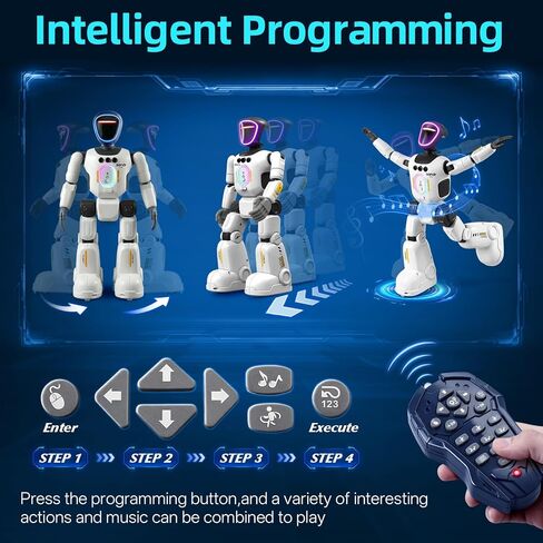 Robot Toy for Kids, Voice Recording&Playback Remote Control Robot, LED Faces Interactive Kids Toy with Gesture Sensing, Music Walking Dancing Birthday Gift for 4 5 6 7 8 9 10 11 12 Year Old Boys Girls in Kuwait