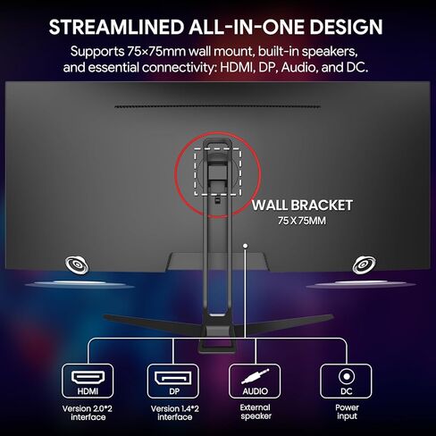 CRUA 22 Inch White Monitor, FHD 1080P 95% sRGB 75Hz Computer Monitor Support Low Blue Light, Tilt Adjustment, Wall Mount Install. Desktop PC Display for Office or Gaming(HDMI/VGA Ports) in Saudi Arabia
