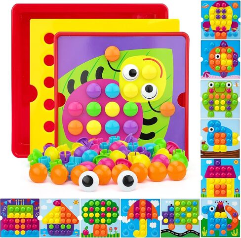 Button Art Toys for Toddlers, Color Matching Mosaic Pegboard for Age 3-5,Early Preschool Learning Activity Button Crafts Educational Toys, Fine Motor Skills Game, Gifts for Boys & Girls 3+ in Saudi Arabia