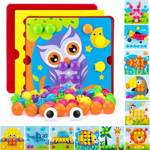 Button Art Toys for Toddlers, Color Matching Mosaic Pegboard for Age 3-5,Early Preschool Learning Activity Button Crafts Educational Toys, Fine Motor Skills Game, Gifts for Boys & Girls 3+ in Saudi Arabia