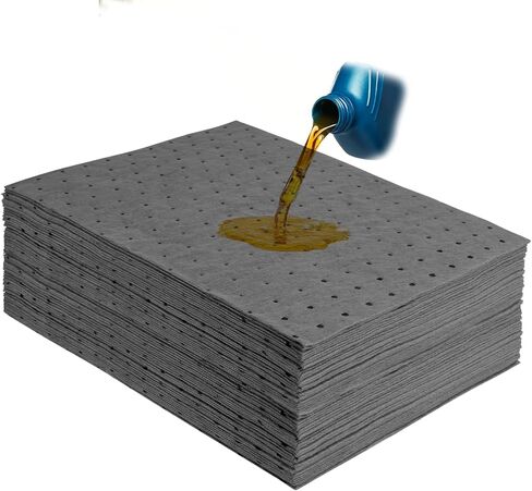 Oil Absorbent Pads, Heavyweight Oil&Water Absorbent Mat Pad, Dimpled Leak Proof Pad, Microfiber Polypropylene, Absorbs Oil Grease Coolant Water-Based Fluids, for Car Motorcycle Tools(Gray, 50Pcs) in Kuwait