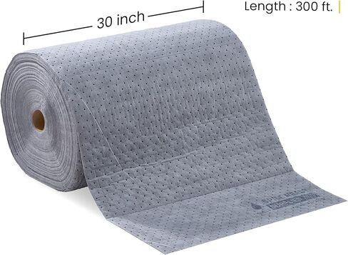 وسادات ماصة عالمية جاهزة للانسكاب مقاس 76.2 سم × 300 قدم - تمتص ما يصل إلى 80 جالونًا لكل لفة، وسادة انسكاب صناعية مثقوبة للزيت والمبرد والماء - وسادات ماصة رمادية، وسادات ماصة واسعة للانسكاب in Kuwait