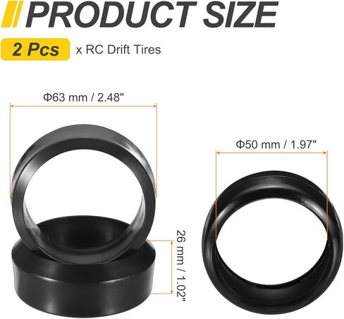 MECCANIXITY 2 قطعة 1/10 RC إطارات السيارات على الطريق، إطارات RC الانجراف استبدال الإطارات البلاستيكية الصلبة لمركبة الانجراف التي يتم التحكم فيها عن بعد، أسود in Kuwait