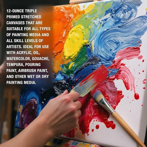 لوحة قماشية مشدودة مقاس 8 × 36 بوصة من US Art Supply، 12oz ثلاثية معدة، 3 عبوات - جودة فنية احترافية بيضاء فارغة 3/4 بوصة، 100% قطن، جيسو ثقيل الوزن - صب أكريليك، زيت in Kuwait