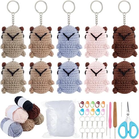 ACRNIGHEET Crochet Kit for Beginners 10 Pcs Capybara Keychain Crochet Kit Kinitting Kits for Beginners Adults Amigurumi Keychain Crafts for Bag Ornament with Step-by-Step Video Tutorials in Kuwait