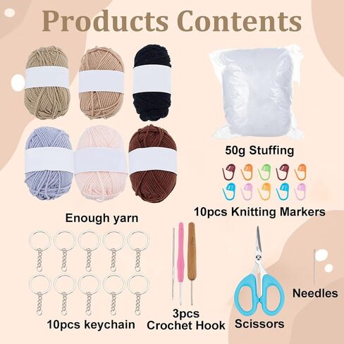 ACRNIGHEET Crochet Kit for Beginners 10 Pcs Capybara Keychain Crochet Kit Kinitting Kits for Beginners Adults Amigurumi Keychain Crafts for Bag Ornament with Step-by-Step Video Tutorials in Kuwait