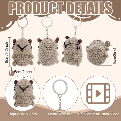 ACRNIGHEET Crochet Kit for Beginners 10 Pcs Capybara Keychain Crochet Kit Kinitting Kits for Beginners Adults Amigurumi Keychain Crafts for Bag Ornament with Step-by-Step Video Tutorials in Kuwait