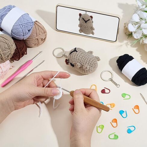 ACRNIGHEET Crochet Kit for Beginners 10 Pcs Capybara Keychain Crochet Kit Kinitting Kits for Beginners Adults Amigurumi Keychain Crafts for Bag Ornament with Step-by-Step Video Tutorials in Kuwait