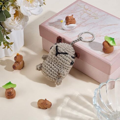 ACRNIGHEET Crochet Kit for Beginners 10 Pcs Capybara Keychain Crochet Kit Kinitting Kits for Beginners Adults Amigurumi Keychain Crafts for Bag Ornament with Step-by-Step Video Tutorials in Kuwait