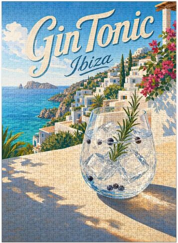 MyPuzzle Gin Tonic - منظر ساحل إيبيزا - أحجية الصور المقطوعة الممتازة المكونة من 500 قطعة للبالغين in Kuwait