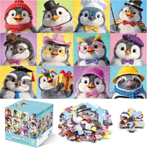 Jumbo Floor Puzzle for Kids Ages 3-5, 48 Piece Penguin Jigsaw Puzzles for Toddlers Ages 4-8, Large Floor Puzzles with 12 Penguin Characters — Educational Animal Learning Toy for Boys and Girls in Saudi Arabia