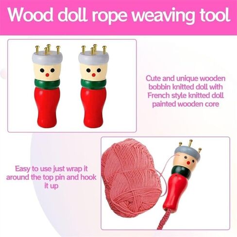 1 Set Spool Knitting Doll Set,Homemade Rope Tie DIY French Knitting Tool Kit Creativity Spool for Beginners DIY in Kuwait