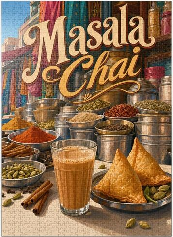 MyPuzzle Masala Chai - سوق التوابل الهندي - أحجية الصور المقطوعة الممتازة المكونة من 500 قطعة للبالغين in Kuwait