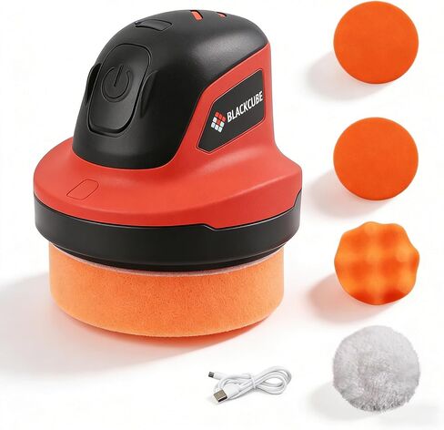 BLACKCUBE Cordless Car Polisher 230 RPM, USB Rechargeable Auto Buffer with 2000mAh Battery, Lightweight 5-Pad Detailing Kit for Scratch Removal, Waxing & Polishing – for Car, Boat & Home in Kuwait