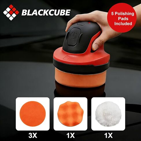 BLACKCUBE Cordless Car Polisher 230 RPM, USB Rechargeable Auto Buffer with 2000mAh Battery, Lightweight 5-Pad Detailing Kit for Scratch Removal, Waxing & Polishing – for Car, Boat & Home in Kuwait