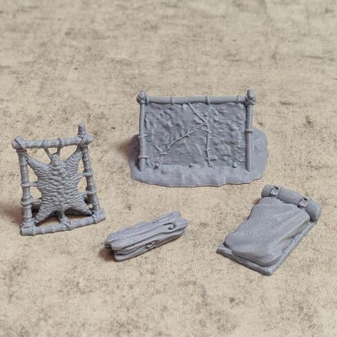 Camping Scene Diorama Kit, 3D Printed Miniature Tent, Campfire, Stone Pot & Bedroll for Hobbyists, Gray Collectible Model (Grey) in Kuwait