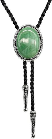 JPJZY BRBAM Oval Shaped Natural Stone Bolo Tie Vintage Style Gemstone with Stylish Twist Trim Leather Necktie for Men in Saudi Arabia